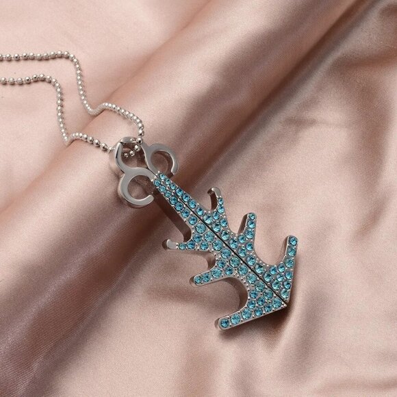 New, Blue Austrian Crystal Enameled Anchor Conertable Pendant Necklace - Picture 4 of 7